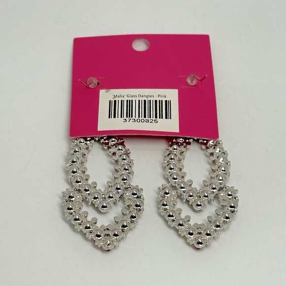 Sassy Jones Malia Glass Dangle Pink Rhinestone Silver Tone Hook Drop Earrings - Picture 2 of 6